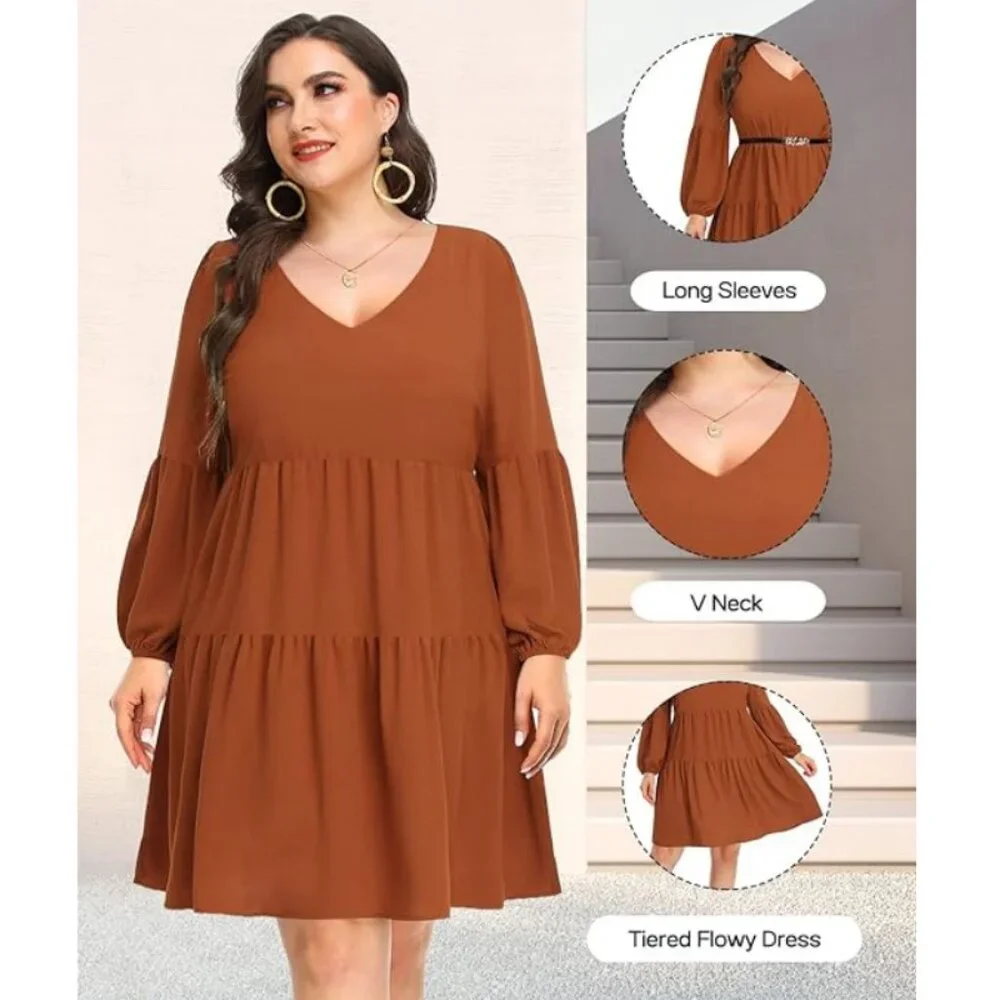 NWT Pinup Fashion Long Sleeve Babydoll Tunic Tiered Dress 18W